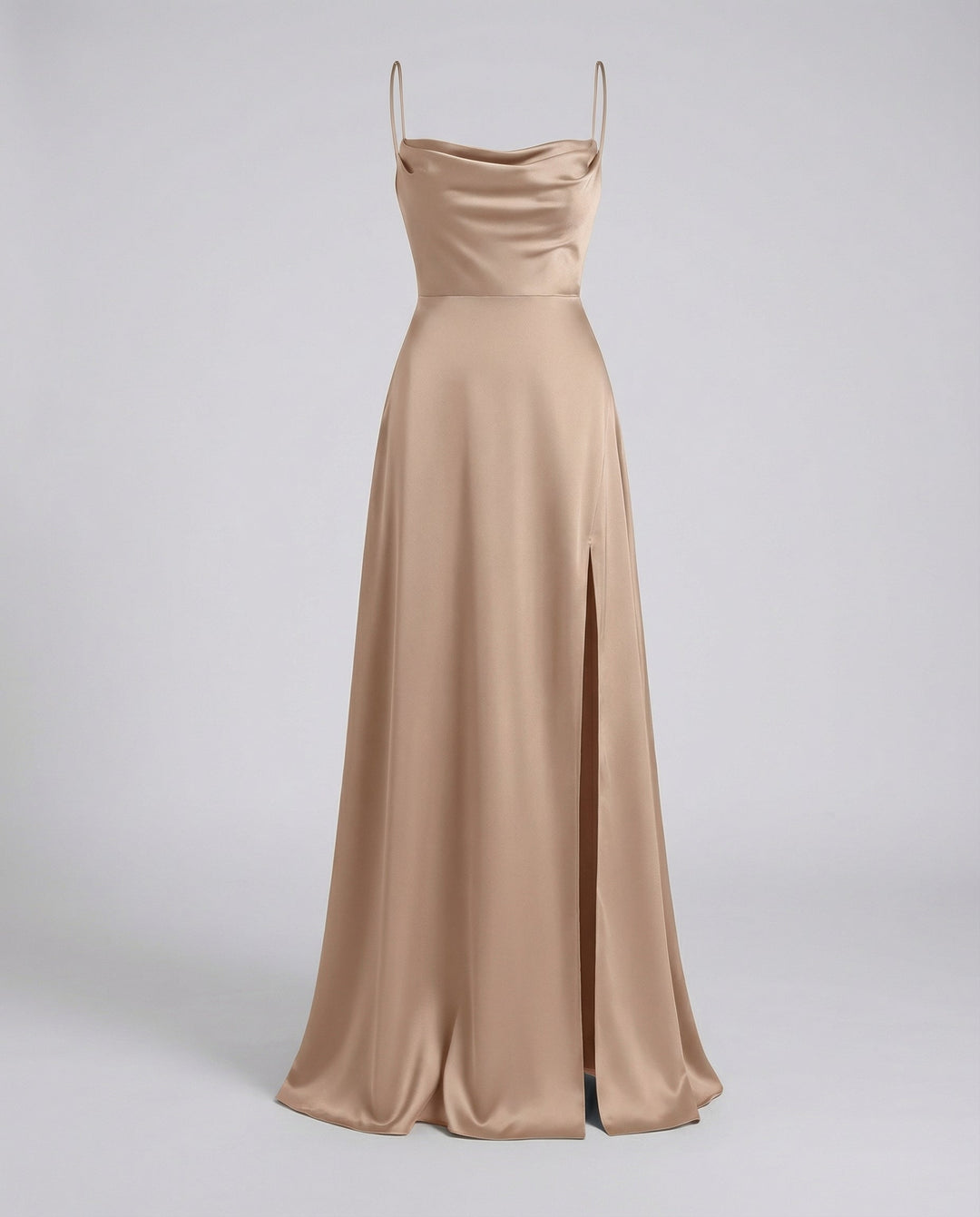 Satin Cowl Neck Maxi Dress - Split Formal Evening