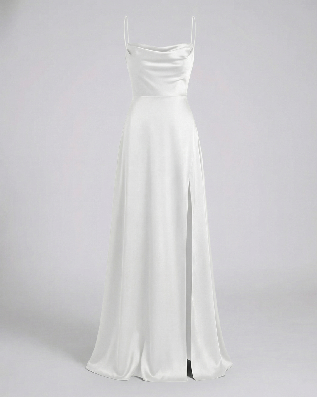 Satin Cowl Neck Maxi Dress - Split Formal Evening
