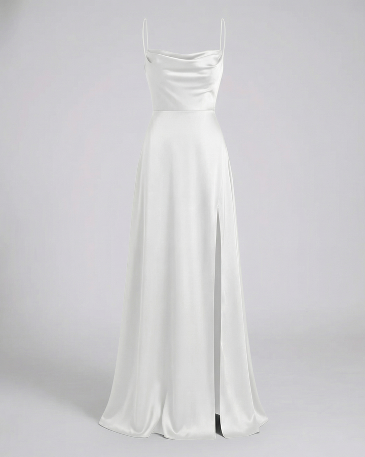 Satin Cowl Neck Maxi Dress - Split Formal Evening