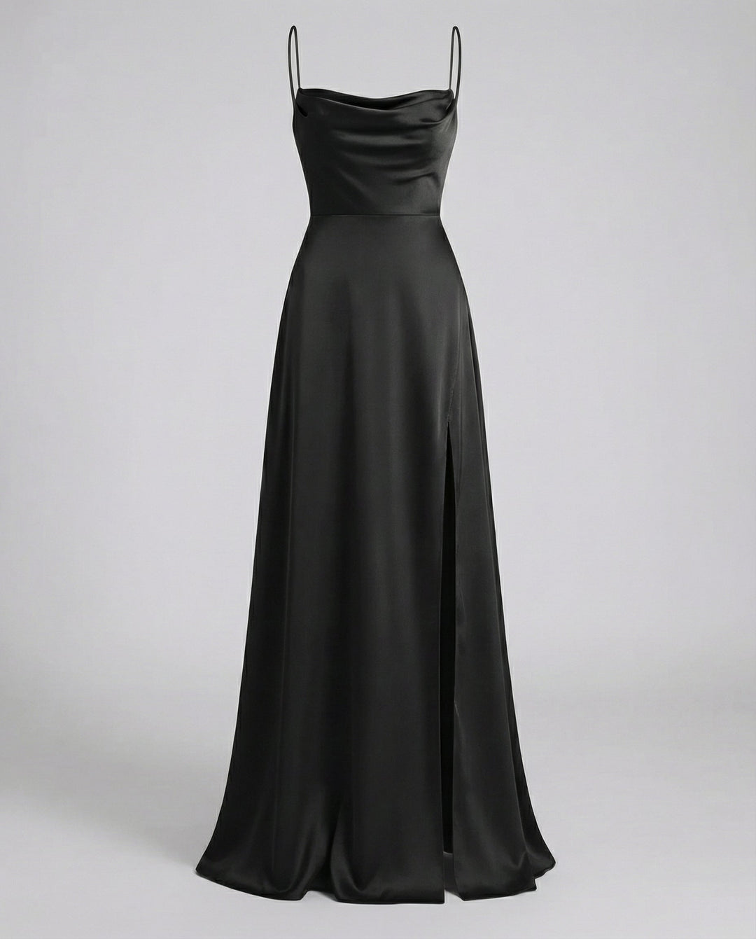Satin Cowl Neck Maxi Dress - Split Formal Evening