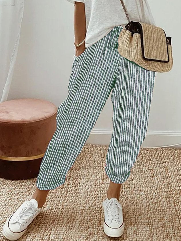 Women's Wide Leg - Linen Trousers Elasticated Waist