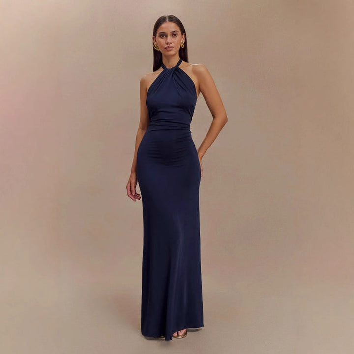 Halter Neck Open Back Maxi Dress - Wedding Guest Summer