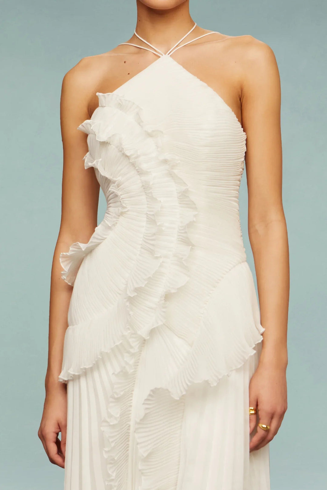 Ruffle Tier Pleated Maxi Dress - Halter Wedding Guest