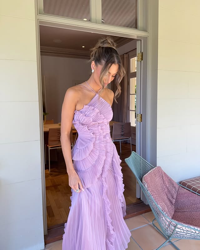 Ruffle Tier Pleated Maxi Dress - Halter Wedding Guest