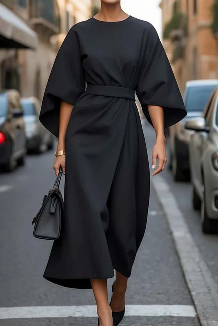 Women's Midi Dress - Belted Flowy Elegant Wedding Guest