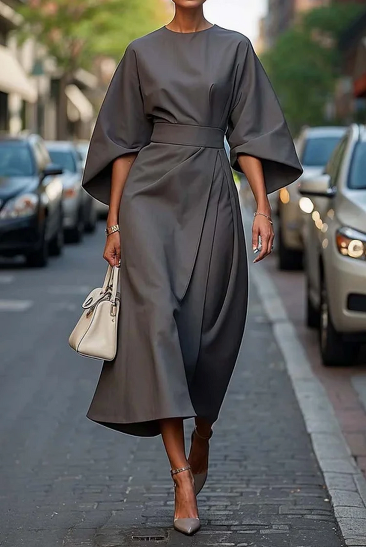 Women's Midi Dress - Belted Flowy Elegant Wedding Guest