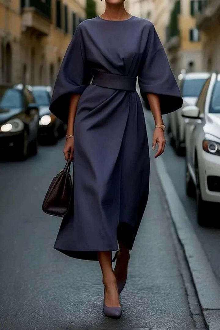 Women's Midi Dress - Belted Flowy Elegant Wedding Guest
