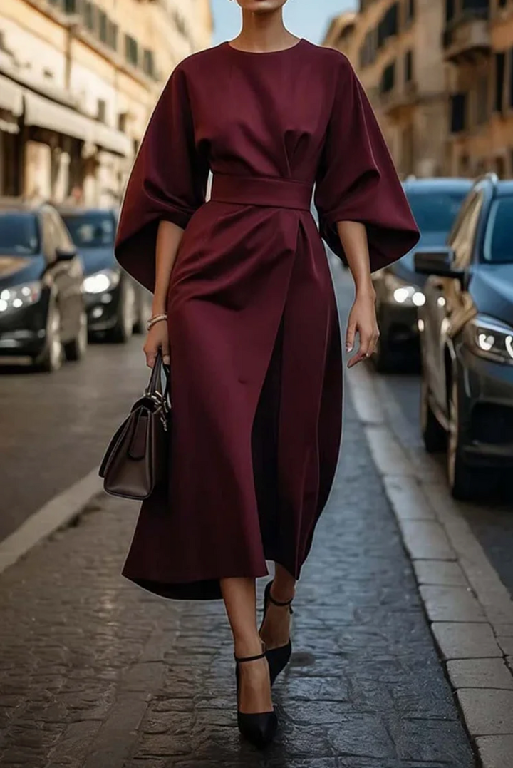 Women's Midi Dress - Belted Flowy Elegant Wedding Guest