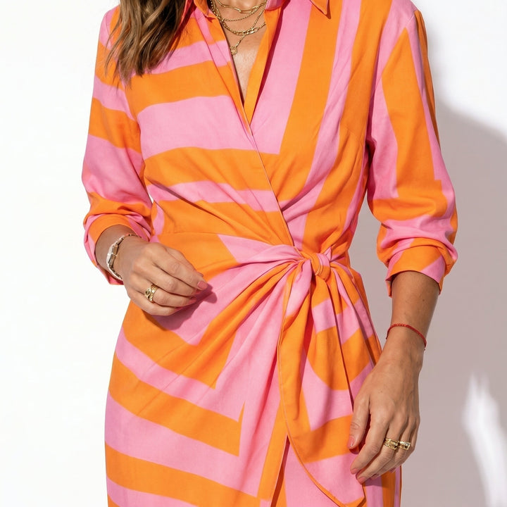 Wrap Midi Dress - Long Sleeve Printed Wedding Guest Occasion