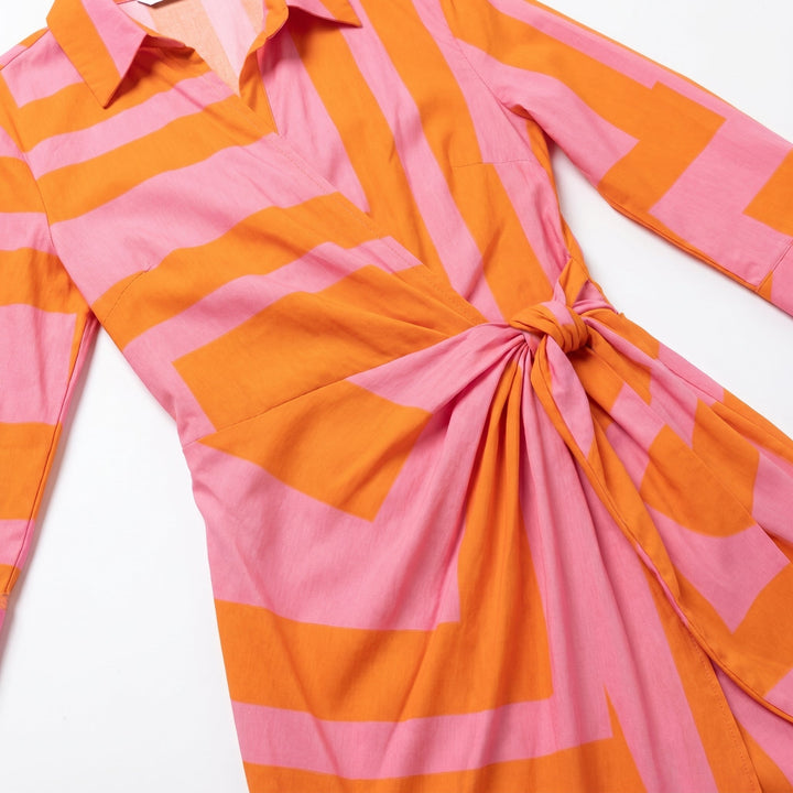 Wrap Midi Dress - Long Sleeve Printed Wedding Guest Occasion
