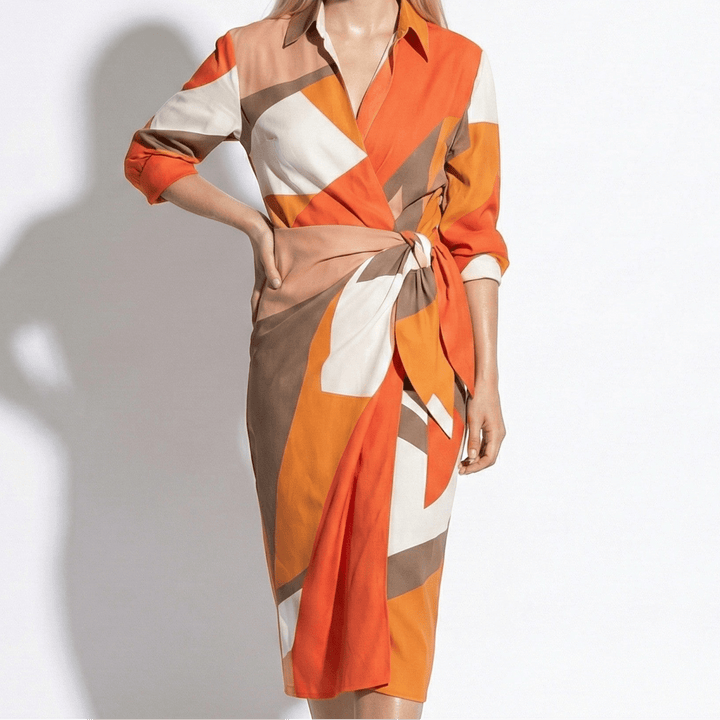 Wrap Midi Dress - Long Sleeve Printed Wedding Guest Occasion