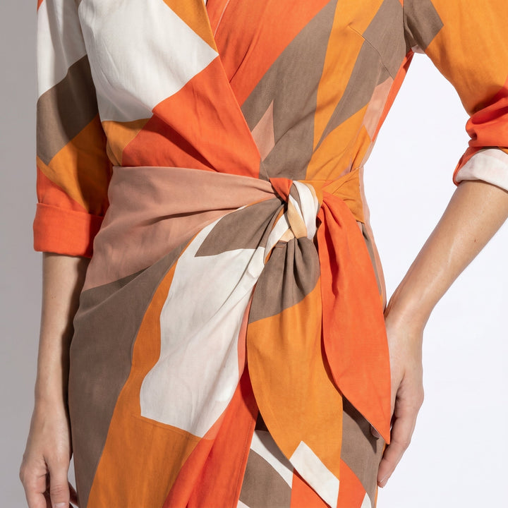 Wrap Midi Dress - Long Sleeve Printed Wedding Guest Occasion