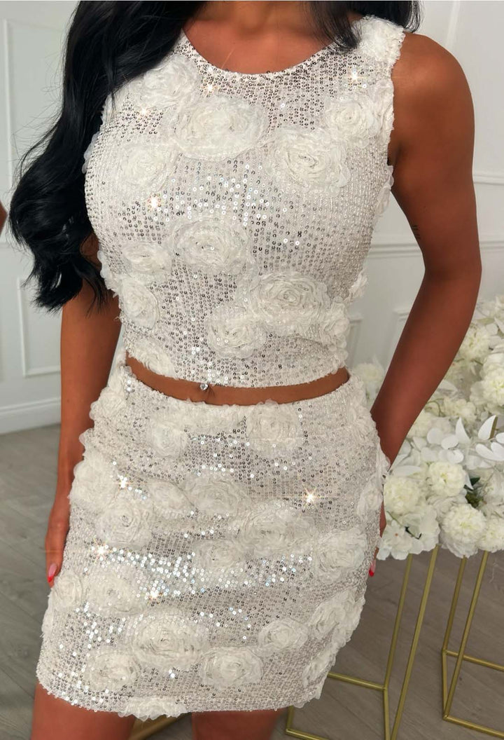 Sequin Co-ord Set - Crop Top Mini Skirt Night Out