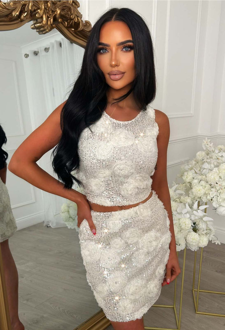 Sequin Co-ord Set - Crop Top Mini Skirt Night Out