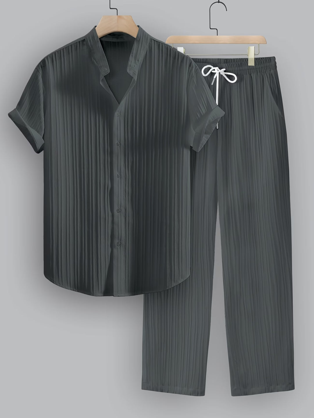 Ribbed Co-ord Set Men - Shirt Trousers Smart Casual Holiday