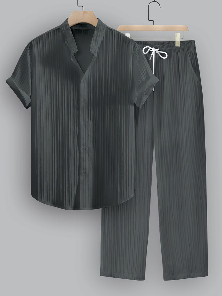 Ribbed Co-ord Set Men - Shirt Trousers Smart Casual Holiday