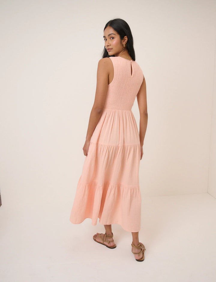 Smocked Cotton Midi Dress - Tiered A-Line Summer Party