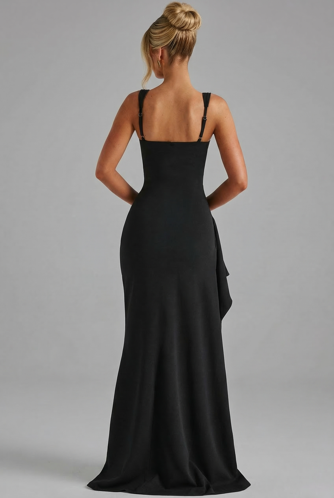 Women’s Elegant Satin Maxi Dress - Open Back Split Wedding Guest