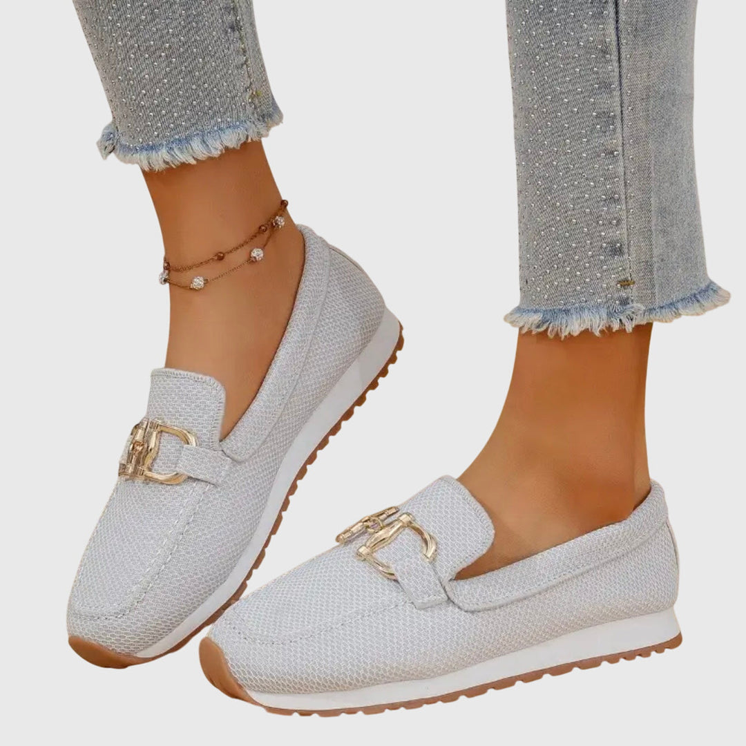 Orthopedic Mesh Platform Loafer - Gold Horsebit Summer Slip-On