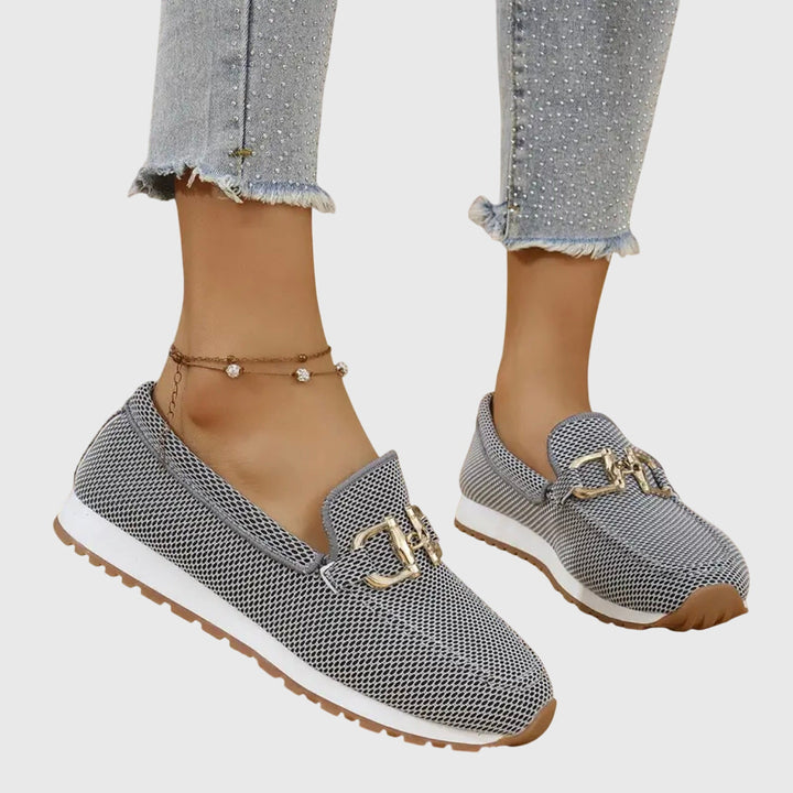 Orthopedic Mesh Platform Loafer - Gold Horsebit Summer Slip-On