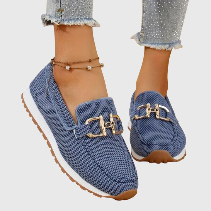 Orthopedic Mesh Platform Loafer - Gold Horsebit Summer Slip-On