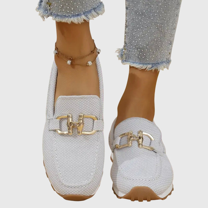 Orthopedic Mesh Platform Loafer - Gold Horsebit Summer Slip-On