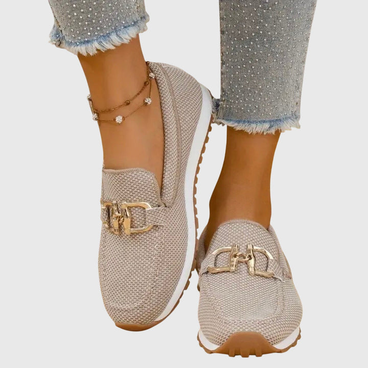 Orthopedic Mesh Platform Loafer - Gold Horsebit Summer Slip-On