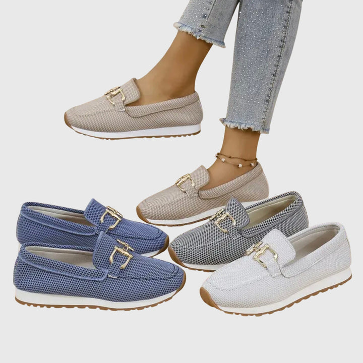 Orthopedic Mesh Platform Loafer - Gold Horsebit Summer Slip-On