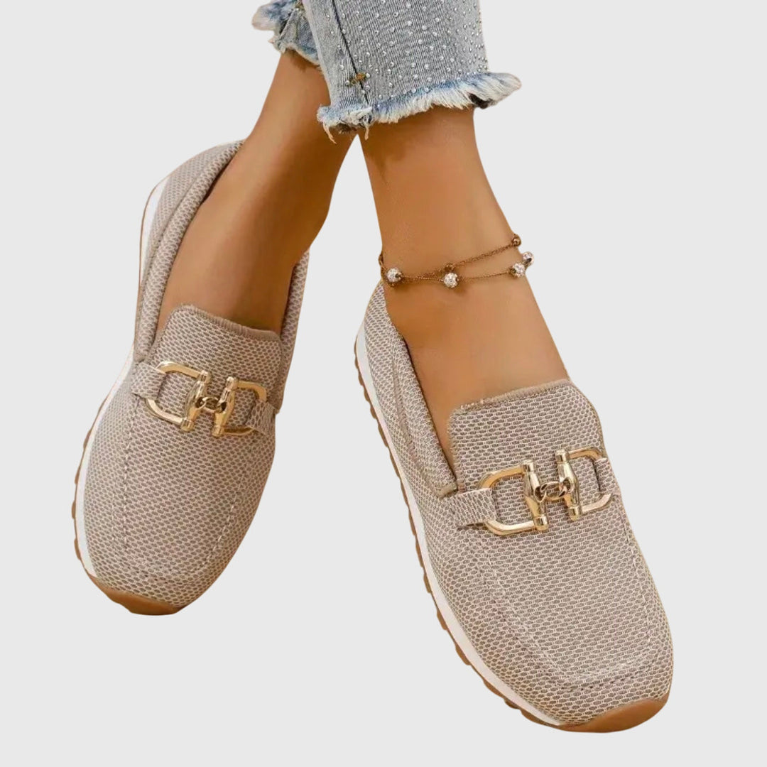 Orthopedic Mesh Platform Loafer - Gold Horsebit Summer Slip-On