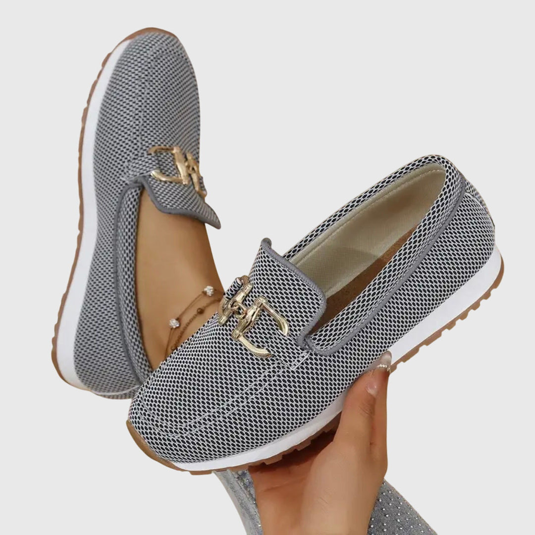 Orthopedic Mesh Platform Loafer - Gold Horsebit Summer Slip-On