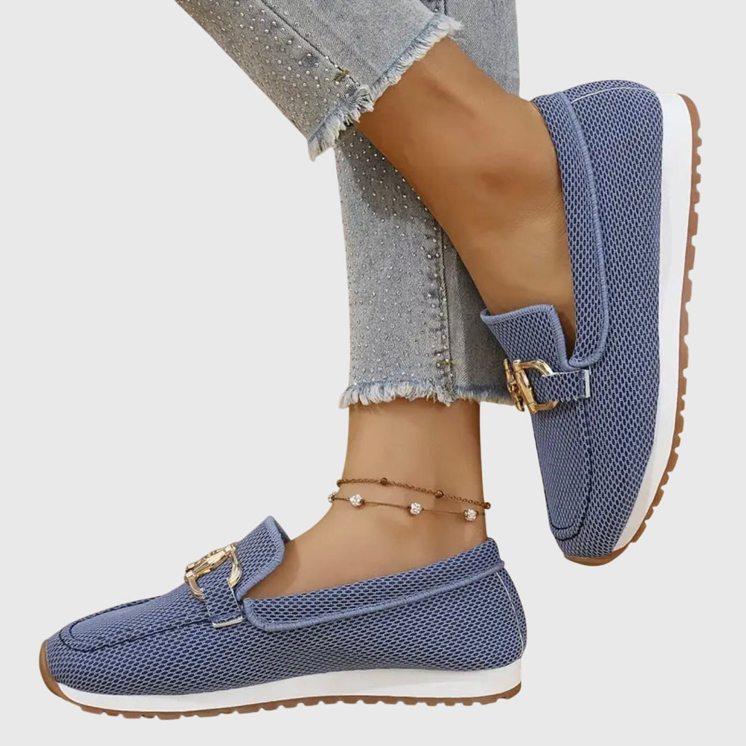 Orthopedic Mesh Platform Loafer - Gold Horsebit Summer Slip-On