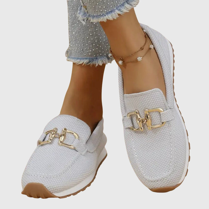 Orthopedic Mesh Platform Loafer - Gold Horsebit Summer Slip-On