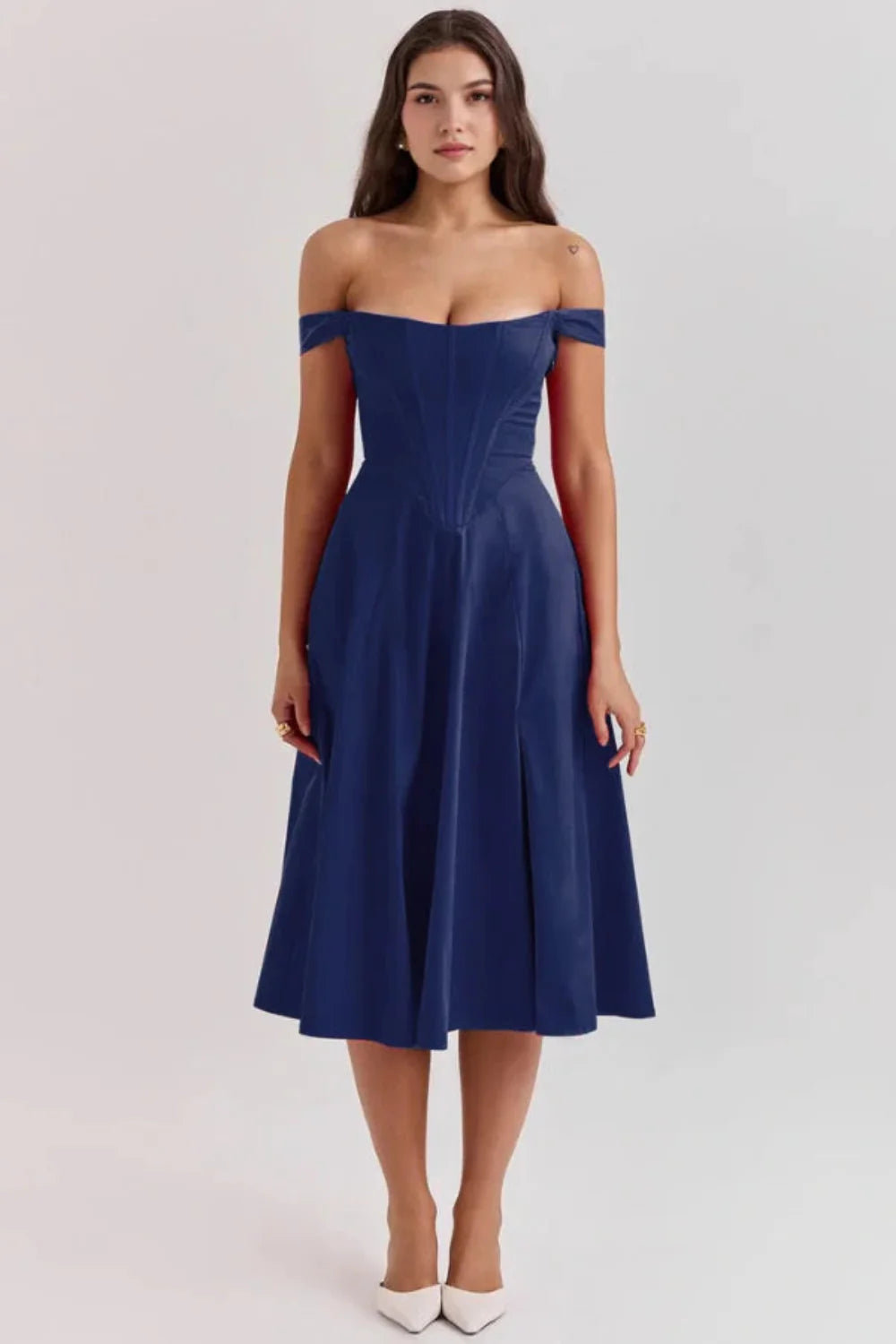 Women's Sage Floral Wedding Guest Dress – Linen Corset Midi