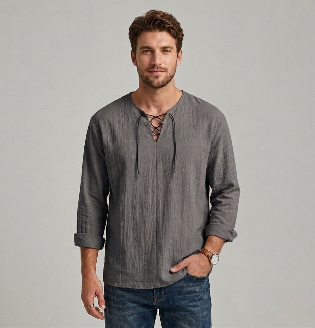 Men’s Linen Shirt - Stand Collar Long Sleeve Breathable Summer Luxury Top