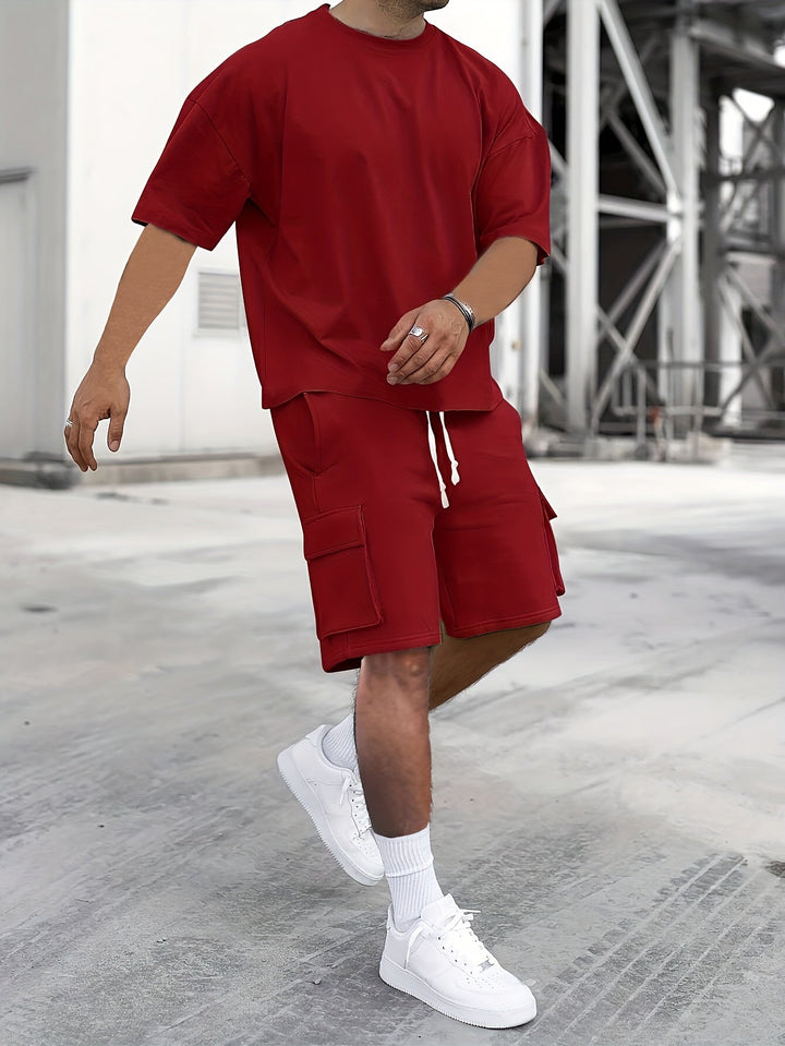 Men's Co-ord Set Oversized - Cargo Shorts T-Shirt