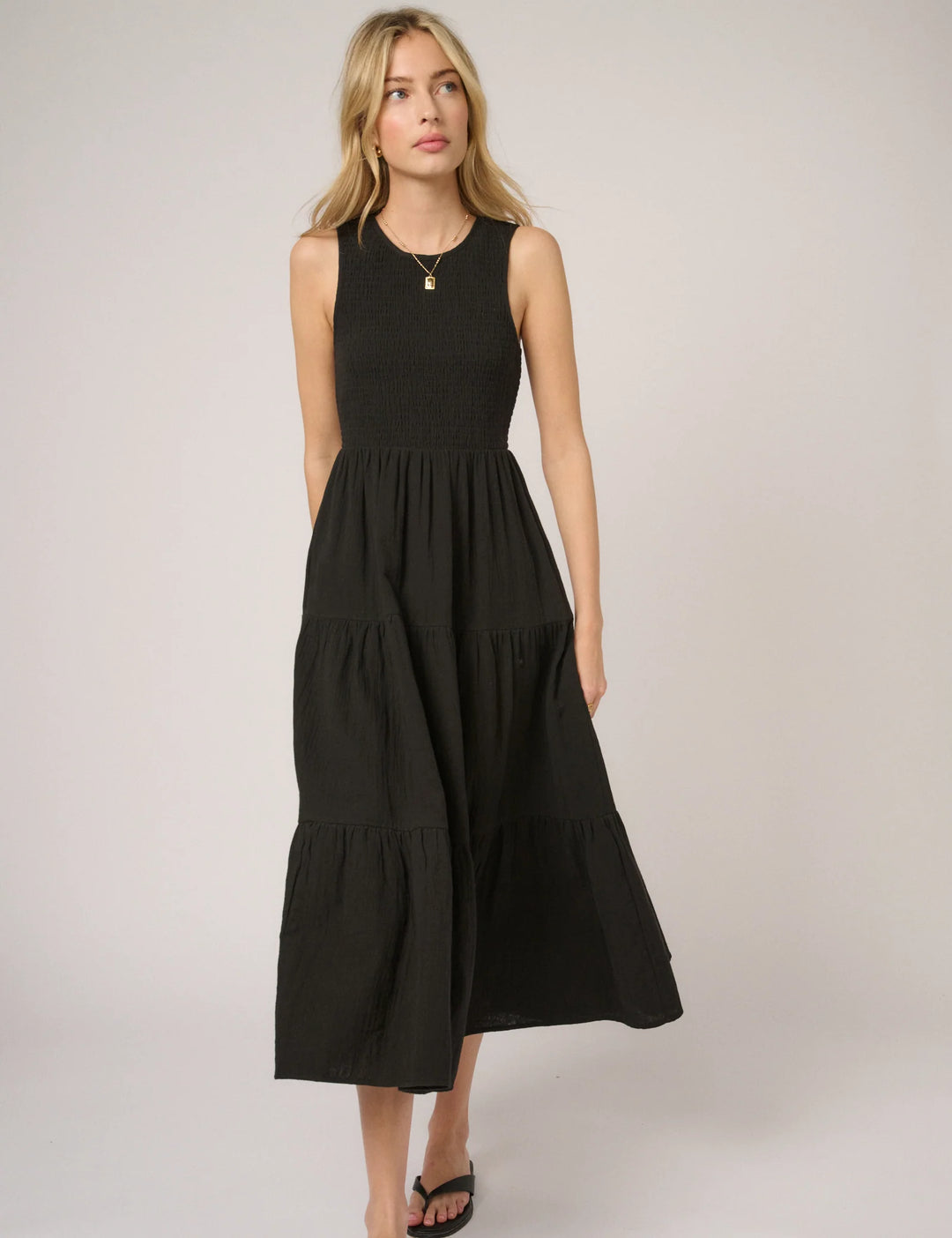 Smocked Cotton Midi Dress - Tiered A-Line Summer Party