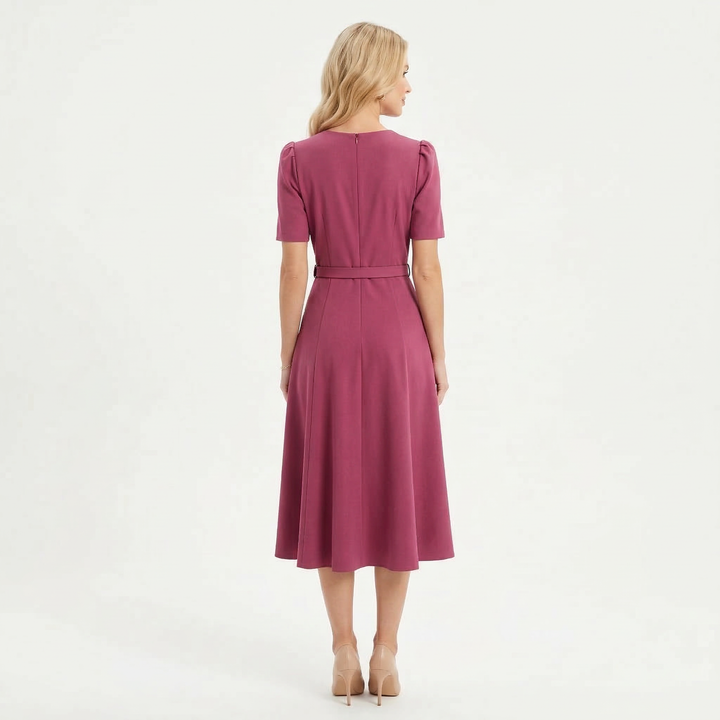 Women's Royal Midi Dress - Elegant Belted A-Line