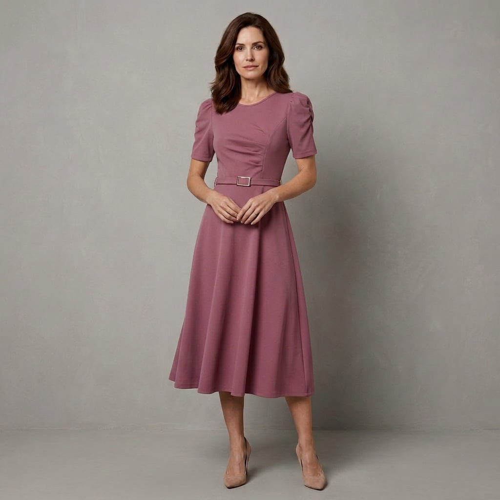 Women's Royal Midi Dress - Elegant Belted A-Line