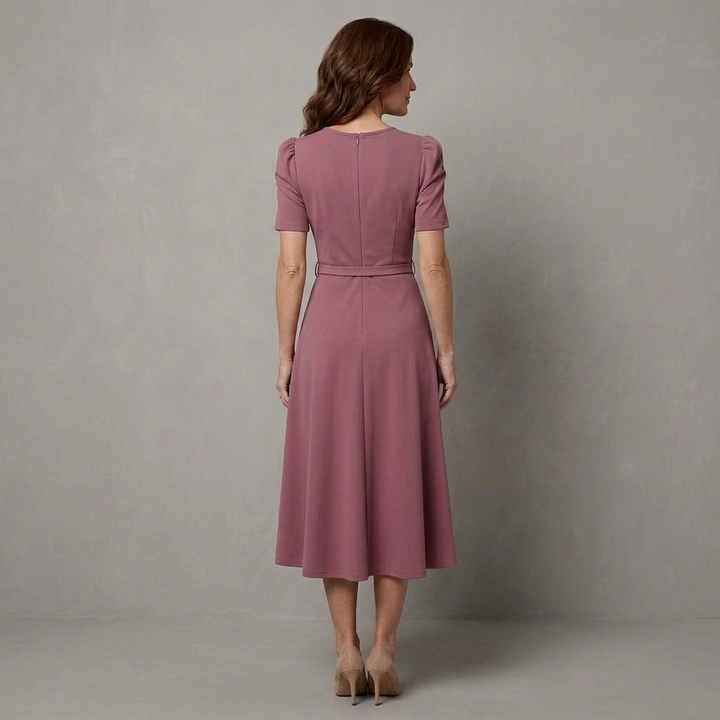 Women's Royal Midi Dress - Elegant Belted A-Line