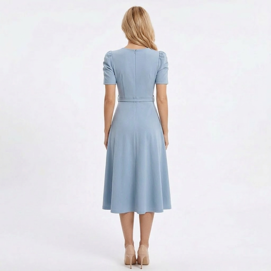 Women's Royal Midi Dress - Elegant Belted A-Line