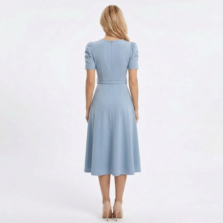 Women's Royal Midi Dress - Elegant Belted A-Line