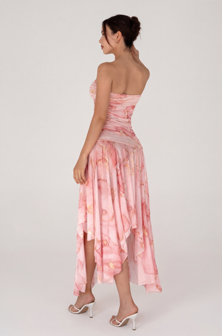 Women's Floral Maxi Dress - Strapless Summer