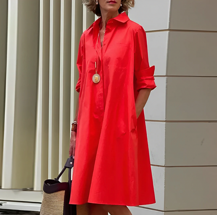 Cotton Midi Shirt Dress - Long Sleeve Garden Party