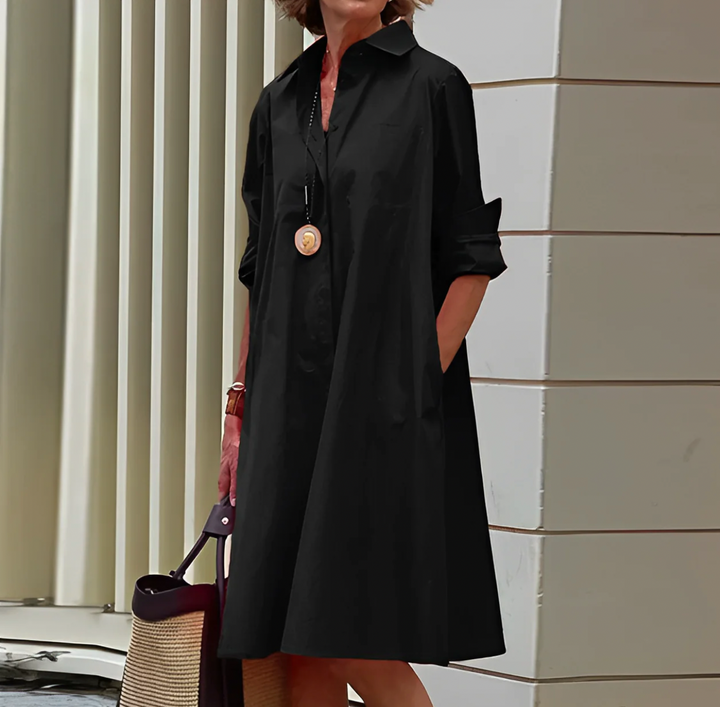 Cotton Midi Shirt Dress - Long Sleeve Garden Party