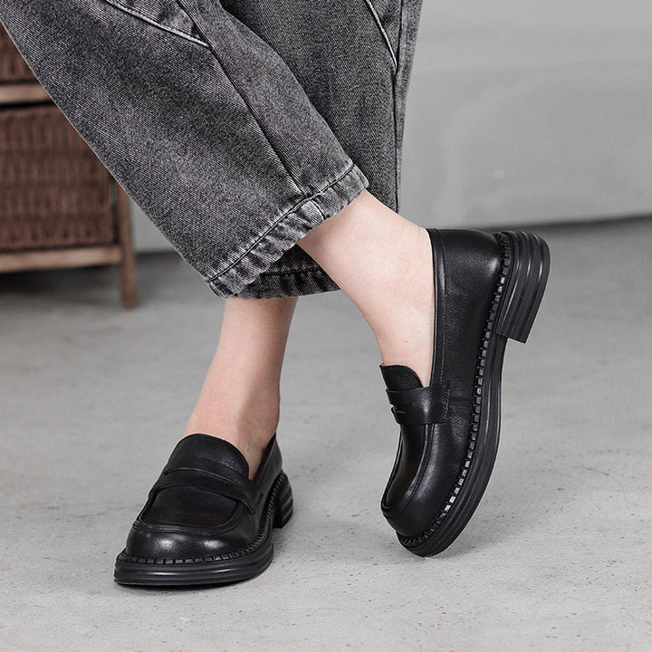 Wide Fit Leather Penny Loafer - Cowhide Round Toe Smart Casual