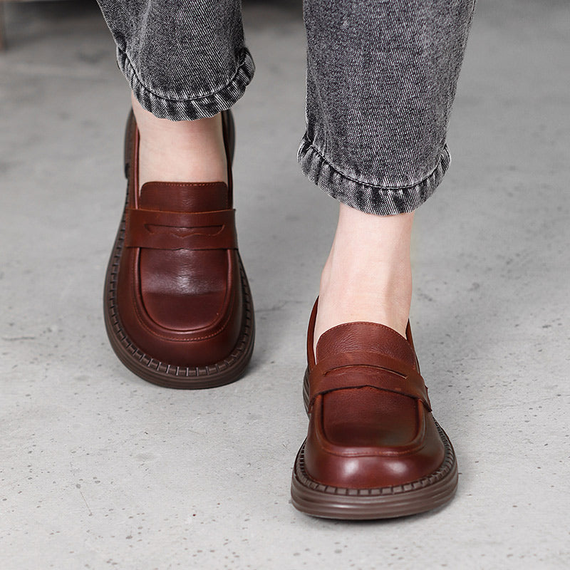 Wide Fit Leather Penny Loafer - Cowhide Round Toe Smart Casual