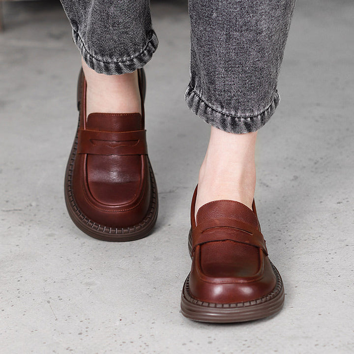 Wide Fit Leather Penny Loafer - Cowhide Round Toe Smart Casual