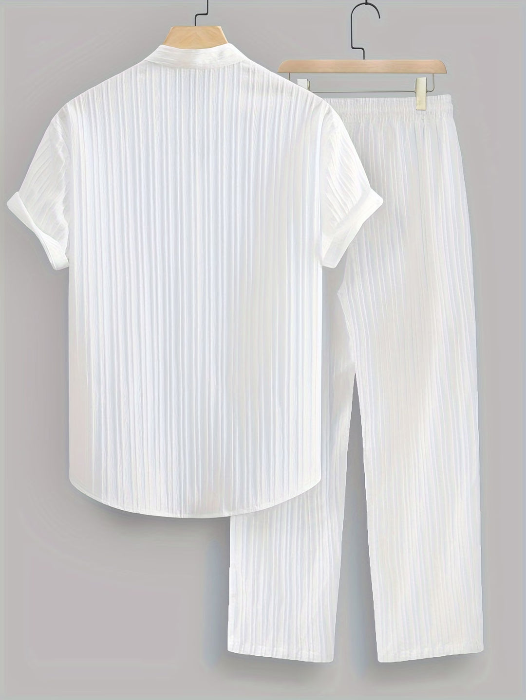 Ribbed Co-ord Set Men - Shirt Trousers Smart Casual Holiday