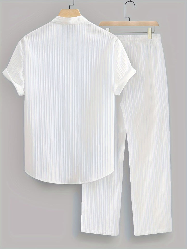Ribbed Co-ord Set Men - Shirt Trousers Smart Casual Holiday