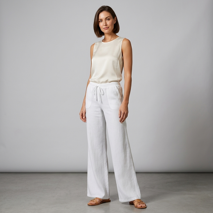 Women’s White Linen Pants Wide Leg - Breathable Summer